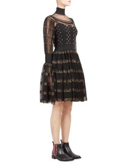 Shop Alexander Mcqueen Lace High Neck Dress In Black Gold