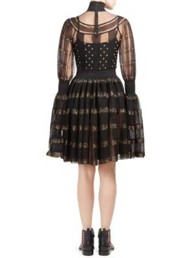 Shop Alexander Mcqueen Lace High Neck Dress In Black Gold