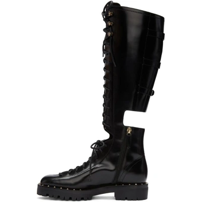 Shop Valentino Black  Garavani Soul Rockstud Knee-high Military Boots