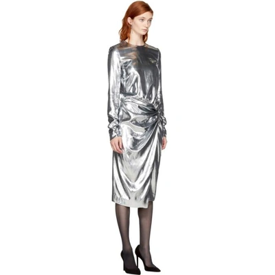 Shop Saint Laurent Silver Metallic Velvet Dress