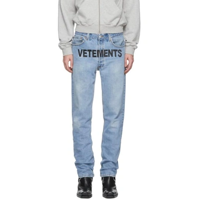 Vetements + Levi's Embroidered Distressed Denim Jeans In Blue | ModeSens