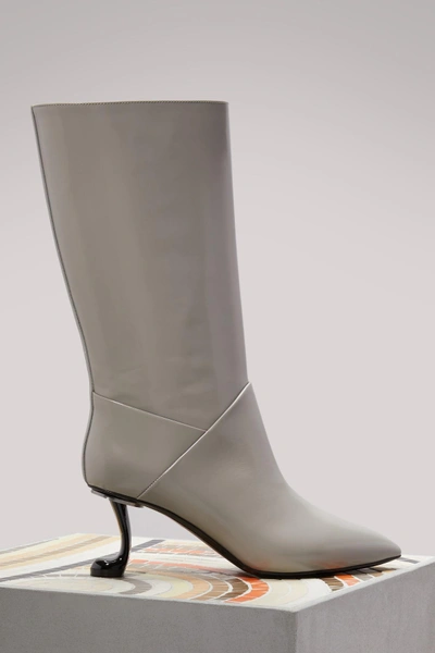 Shop Marni Leather Boots In Graphite