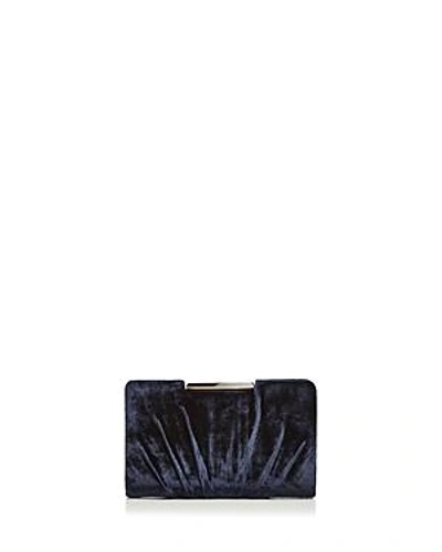 Shop Sondra Roberts Frame Pleated Velvet Clutch In Navy Blue/gold