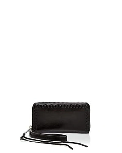 Shop Rebecca Minkoff Vanity Leather Phone Wallet In Black/silver