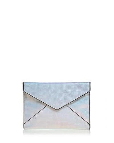 Shop Rebecca Minkoff Leo Leather Clutch In Opal Iridescent/silver