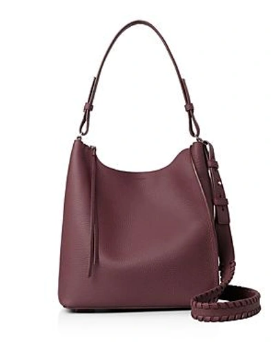 Shop Allsaints Kita Pebbled Leather Crossbody In Burgundy Red/silver