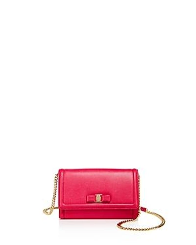 Shop Ferragamo Miss Vara Score Leather Mini Bag In Begonia Pink/gold