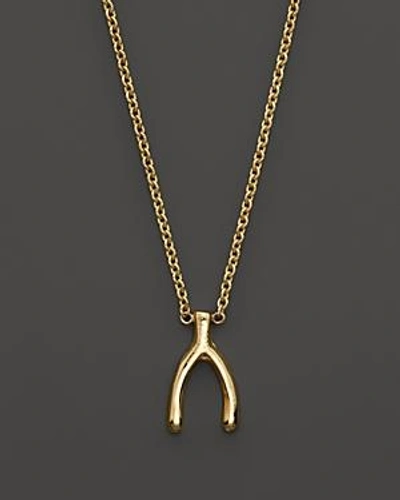 Shop Zoë Chicco 14k Yellow Gold Small Wishbone Necklace, 16