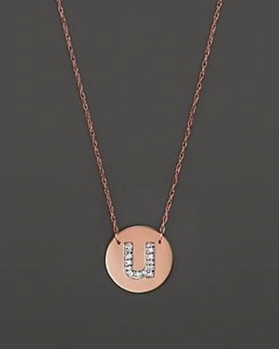 Shop Jane Basch 14k Rose Gold Circle Disc Pendant Necklace With Diamond Initial, 16 In U