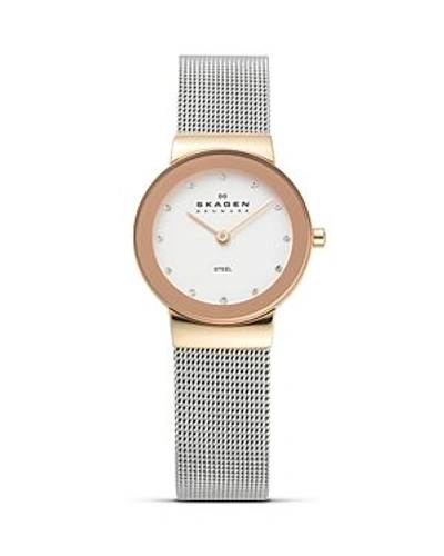 Shop Skagen Silver And Rose Gold Mesh Watch, 26mm In Rose Gold/silver