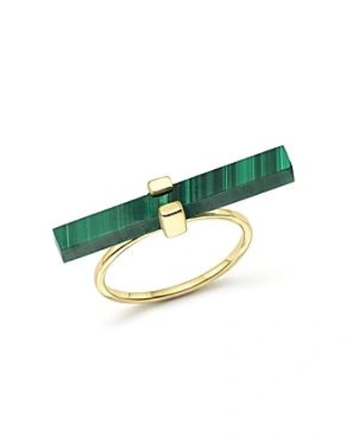 Shop Mateo 14k Yellow Gold Cross Bar Ring With Malachite In Green/gold