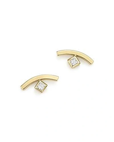 Shop Zoë Chicco 14k Yellow Gold Curved Bar Earrings With Bezel Set Diamonds