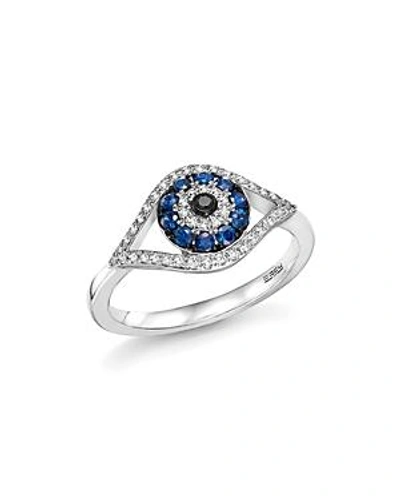 Shop Bloomingdale's Sapphire And Diamond Evil Eye Ring In 14k White Gold
