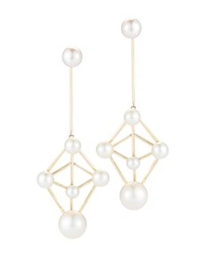Shop Mateo 14k Yellow Gold Cultured Freshwater Pearl Atomium Drop Earrings In White/gold