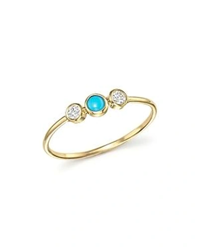 Shop Zoë Chicco 14k Yellow Gold Bezel Set Ring With Turquoise And Diamonds In Blue/gold