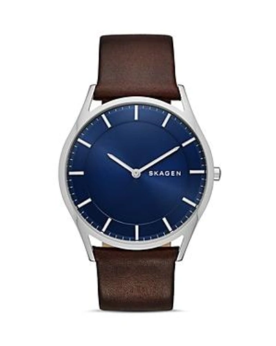 Shop Skagen Slim Holst Leather Strap Watch, 40mm In Blue