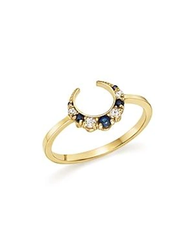 Shop Iconery X Stone Fox Bride 14k Yellow Gold Crescent Sapphire And Diamond Ring In Blue/white