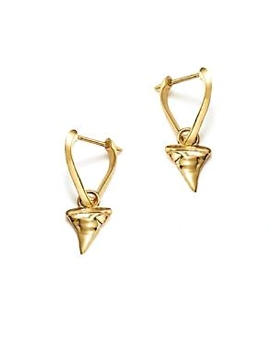 Shop Iconery X Andrea Linett 14k Yellow Gold Small Triangle Hoop Earrings With Shark Tooth Charms - 100% Exclusiv