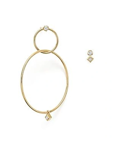 Shop Zoë Chicco 14k Yellow Gold Mixed Diamond Stud And Hoop Earrings In White/gold