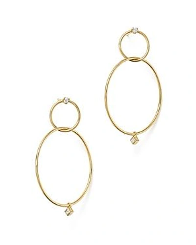 Shop Zoë Chicco 14k Yellow Gold Double Diamond Circle Drop Earrings In White/gold