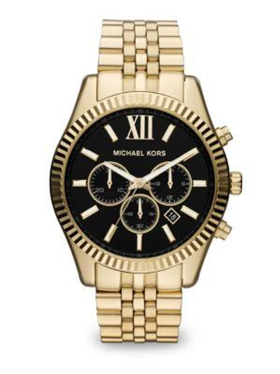 Shop Michael Kors Men's Lexington Chronograph Goldtone Bracelet Watch In Golden Stainless Steel