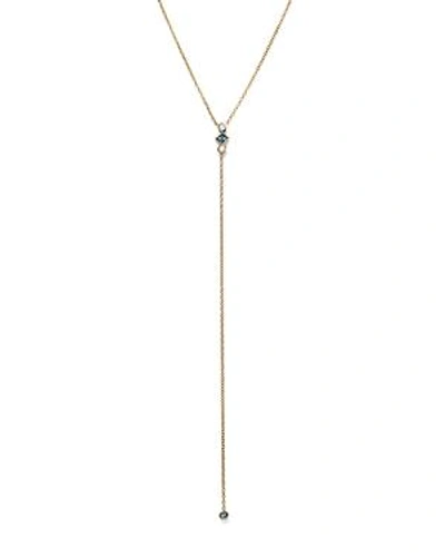 Shop Zoë Chicco 14k Yellow Gold Y Necklace With Diamond And Aquamarine, 18 - 100% Exclusive In Blue/white