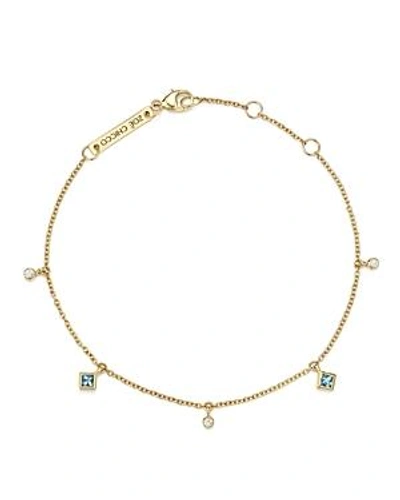Shop Zoë Chicco 14k Yellow Gold Diamond And Aquamarine Charm Bracelet - 100% Exclusive In Blue/white