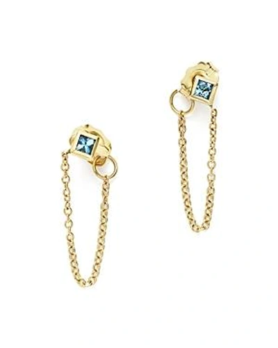 Shop Zoë Chicco 14k Yellow Gold Draped Chain Stud Earrings With Aquamarine - 100% Exclusive In Blue/gold