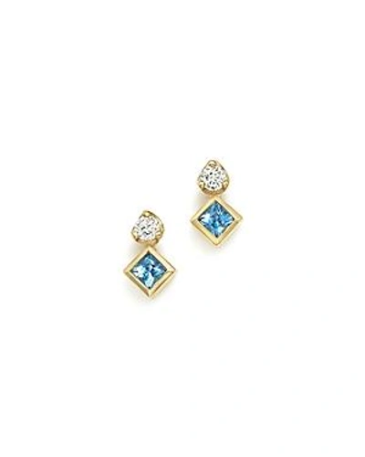 Shop Zoë Chicco 14k Yellow Gold Icon Stud Earrings With Diamond And Aquamarine - 100% Exclusive In Blue/white