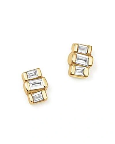 Shop Zoë Chicco 14k Yellow Gold Baguette Diamond Stud Earrings In White/gold