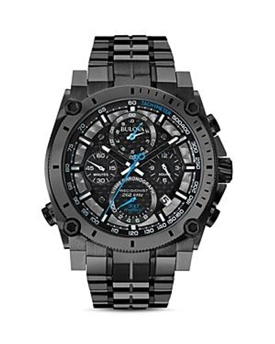 Bulova Men's Chronograph Precisionist Gray-tone Stainless Steel Bracelet Watch 47mm 98b229 In Black