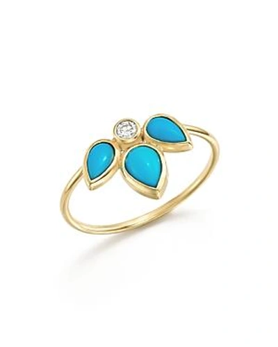 Shop Zoë Chicco 14k Yellow Gold Ring With Turquoise And Diamond In Turquoise/gold