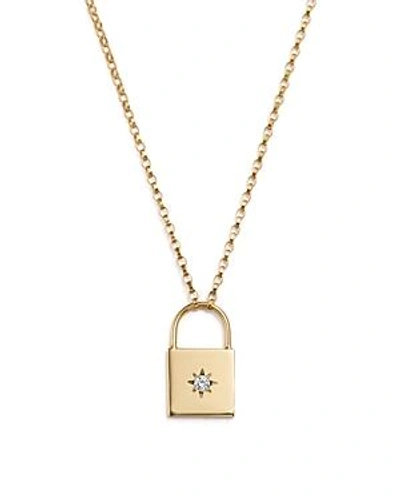 Shop Zoë Chicco 14k Yellow Gold Padlock Pendant Necklace With Diamond, 16 In White/gold