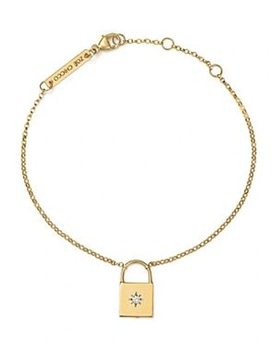 Shop Zoë Chicco 14k Yellow Gold Padlock Charm Bracelet With Diamond In White/gold