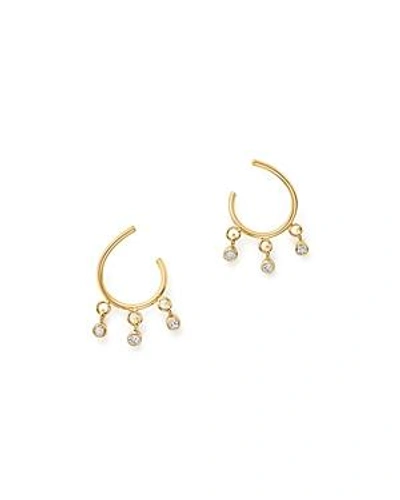Shop Zoë Chicco 14k Yellow Gold Open Hoop Earrings With Diamonds In White/gold