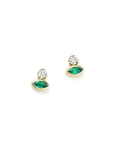 Shop Zoë Chicco 14k Yellow Gold Diamond & Gemfields Emerald Marquise Stud Earrings In Green/gold