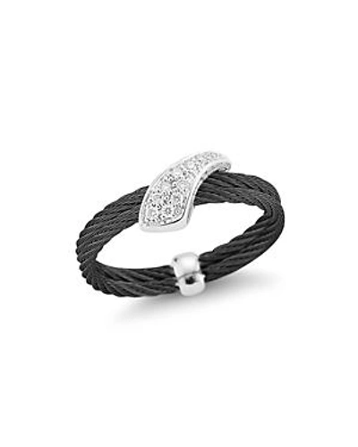 Shop Alor Noir Woven Diamond Ring In Black/silver