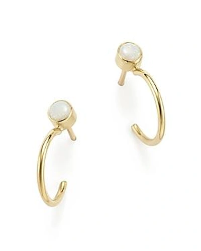 Shop Zoë Chicco 14k Yellow Gold Huggie Hoops With Opal