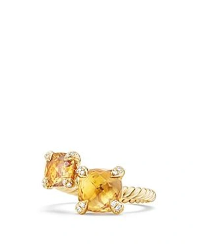 Shop David Yurman Chatelaine Bypass Ring With Citrine & Diamonds In 18k Gold In Orange/gold