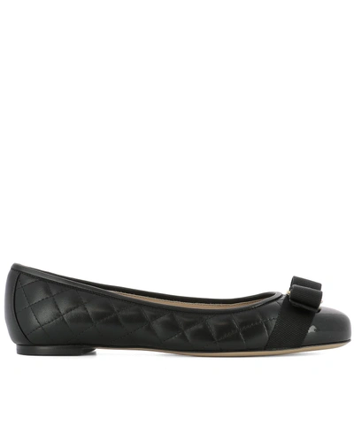 Shop Ferragamo Black Leather Ballerinas