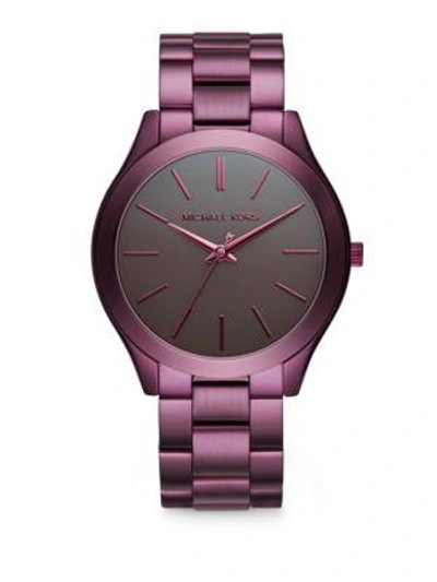 Shop Michael Kors Slim Runway Plum Ip Stainless Steel Bracelet Watch In Purple