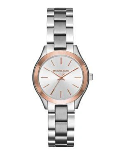 Shop Michael Kors Mini Slim Runway Stainless Steel Three-hand Watch In Silver Rose