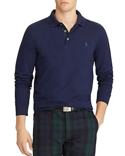 Shop Polo Ralph Lauren Custom Slim Fit Mesh Long Sleeve Polo Shirt In Navy