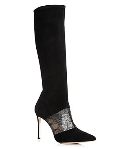 Shop Pour La Victoire Women's Ceri Suede & Lace Tall Boots In Black