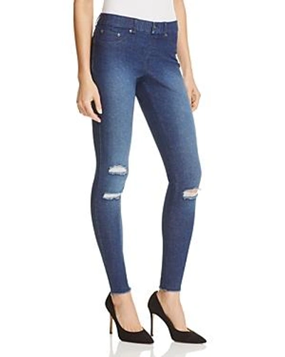 Shop Hue Ripped Knee Denim Leggings In Ink Wash