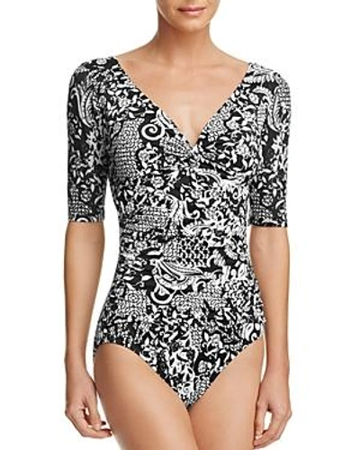Shop Shape Solver Mix It Up Shirred V-neck One Piece Swimsuit In Black