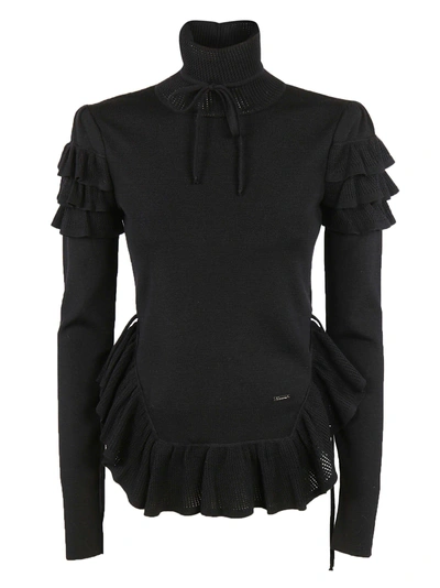 Shop Dsquared2 Frilled Turtleneck Top In Black