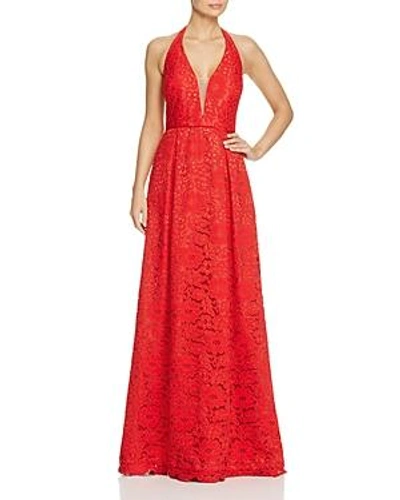 Shop Js Collections Lace Halter Gown In Red