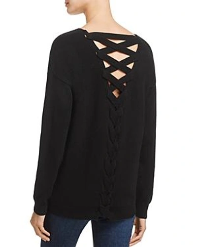 Shop Aqua Cashmere Lace-up Back Cashmere Sweater - 100% Exclusive In Black