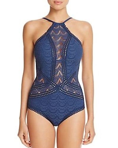 Shop Becca By Rebecca Virtue Colorplay High Neck One Piece Swimsuit In Indigo